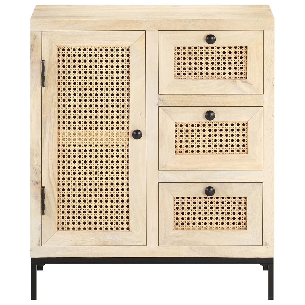 Solid Mango Wood Kitchen Storage Cabinet with Natural Cane - 23.6
