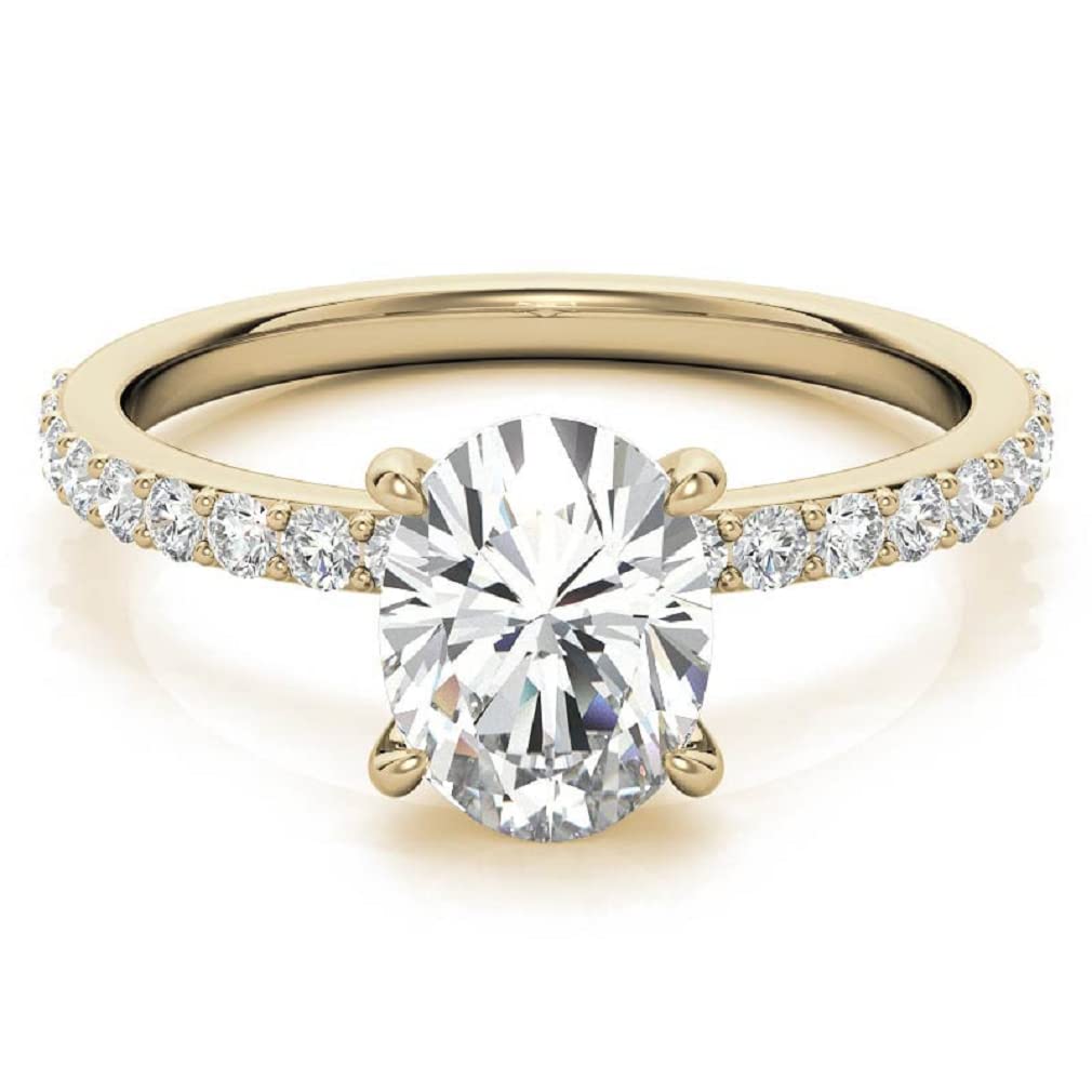 10K Solid Yellow Gold Handmade Engagement Ring with 1 CT Oval Cut Moissanite Solitaire - Wedding & Bridal Ring Set for Women, Size 7.5 - Perfect for Proposals, Anniversaries & Special Occasions