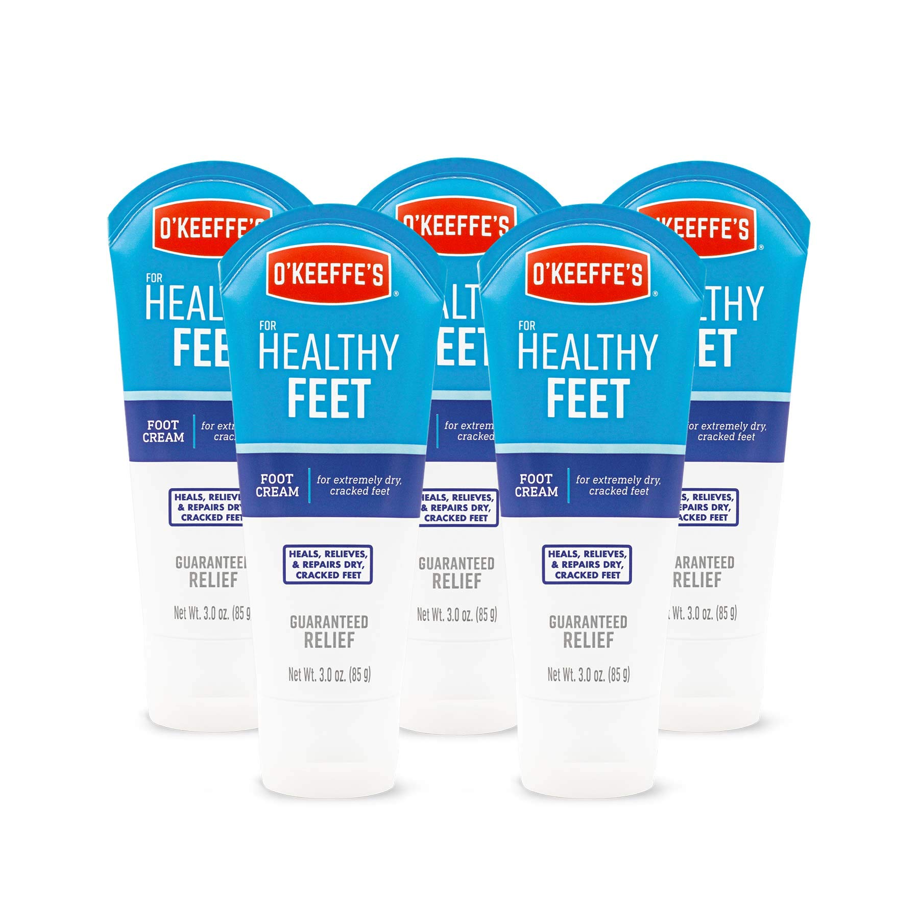 O'Keeffe's Healthy Feet Foot Cream for Dry Cracked Feet - 3 oz Tube (5 Pack) | Moisturizing Foot Care for Heels & Calluses | Perfect for Daily Use, Pedicures & Overnight Treatment