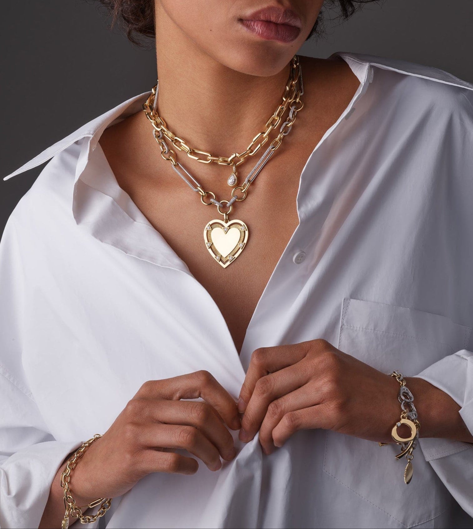 Oversized Pave Mixed Clip Chain - Elegant Statement Necklace for Women, Perfect for Parties, Weddings & Special Occasions