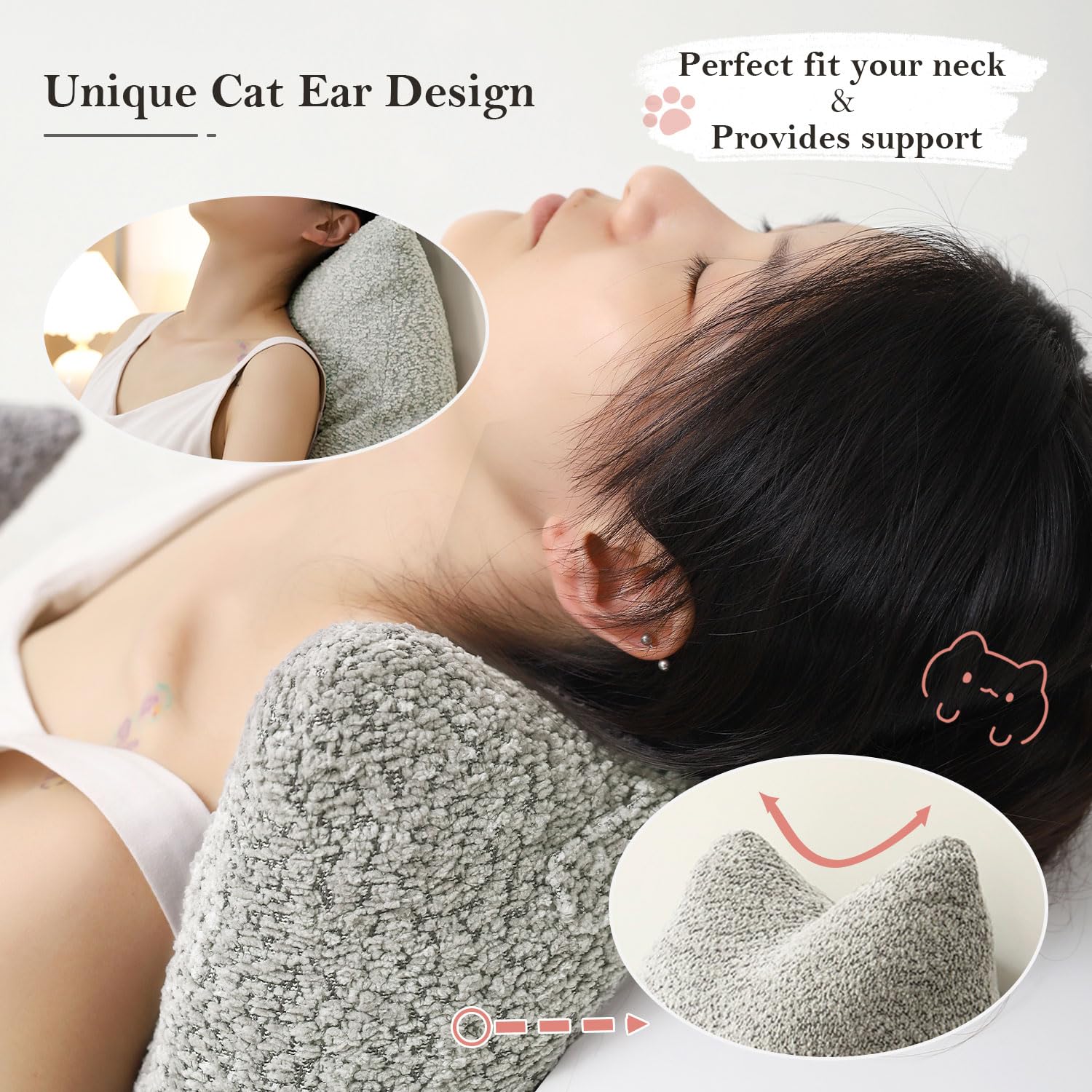Large Cat Ear Reading Pillow with Arms - Bed Rest for Adults (Silver Grey) - Perfect for Reading & Relaxing in Bed