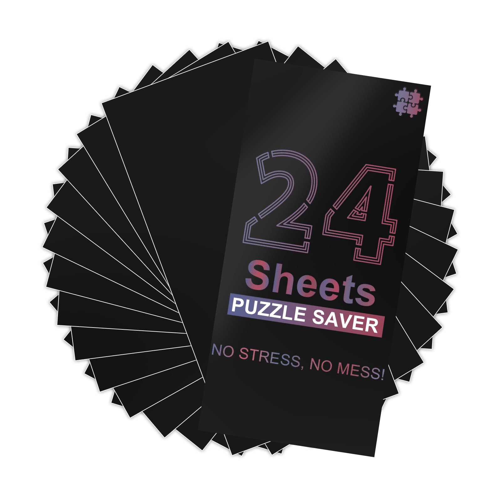24-Pack Black Puzzle Saver Glue Sheets - Peel & Stick Adhesive for 1000/2000/500-Piece Jigsaw Puzzles - No Mess Puzzle Preserver & Frame Kit - Perfect for Displaying Finished Puzzles at Home or Office