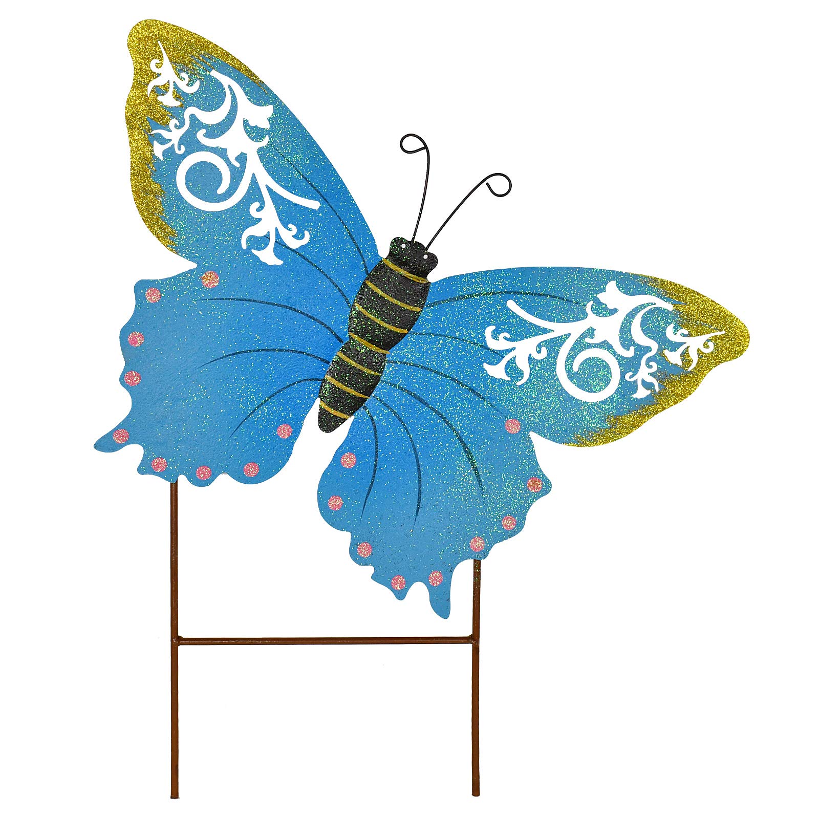 Blue Metal Butterfly Garden Stake - Cute Insect Decor for Outdoor Patio, Porch, Lawn & Pathway - Weather-Resistant Yard Art for Backyard & Garden Decoration | Perfect for Spring Landscaping & Butterfly-Themed Gardens