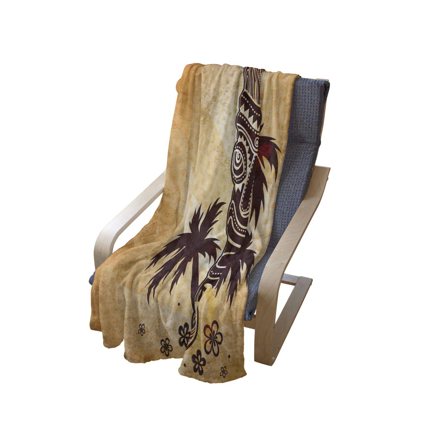 Ambesonne Tribal Throw Blanket - Soft Flannel Fleece Accent Blanket with Totem Tiki & Palm Tree Design on Polka Dot Backdrop, 60