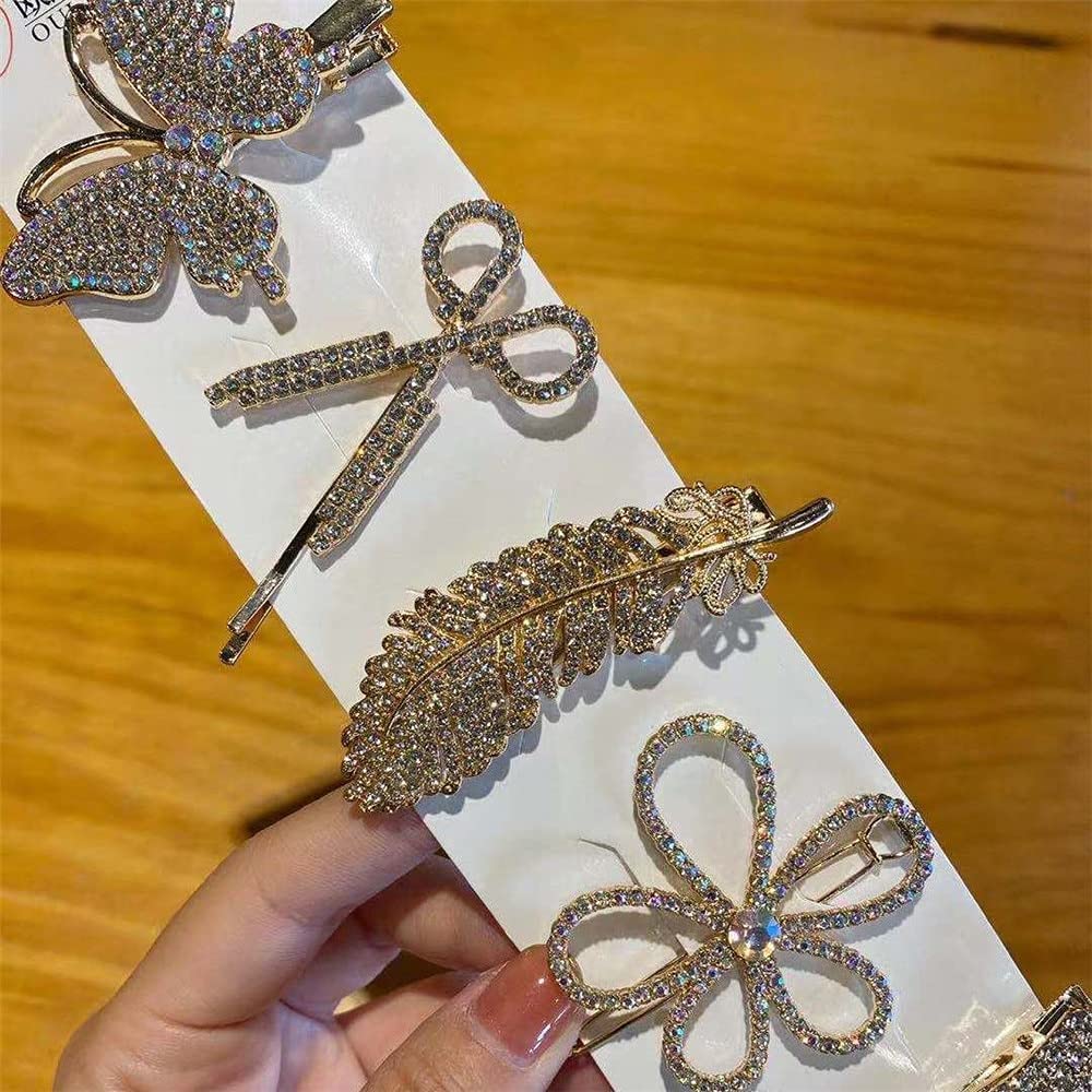 6pcs Shining Rhinestone Hair Clips for Women - Elegant Feather Comb Hair Barrettes & Hairpins Set, Wedding Party Hair Accessories | Perfect for Bridal, Prom, Evening Events & Special Occasions