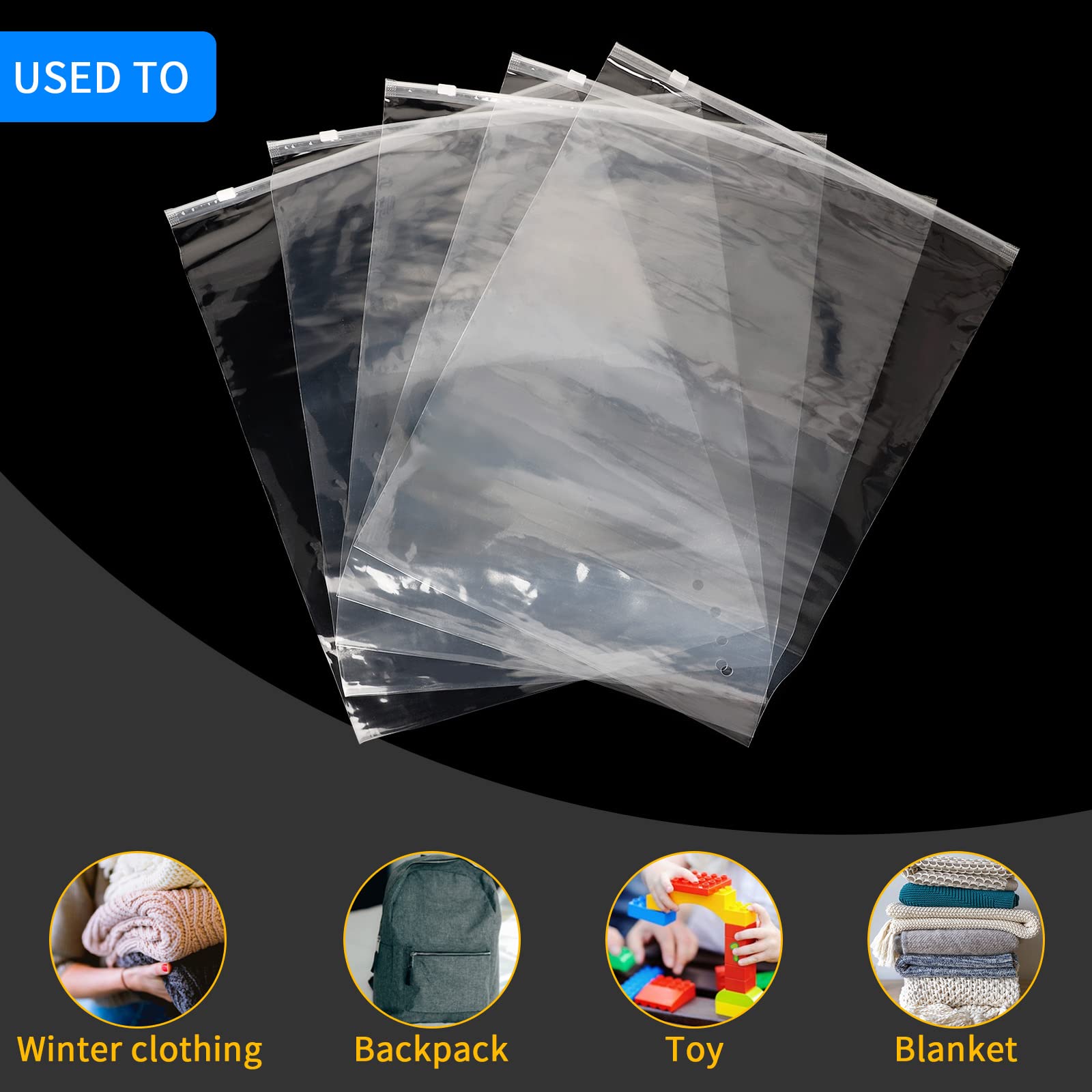 50 Pcs 14x18 Inch Heavy Duty Clear Zipper Bags for Organizing & Shipping - 3 Mil Thick Plastic Storage Bags with Vent Holes | Perfect for Mailing, Gift Packaging, Clothes Storage & Home Organization