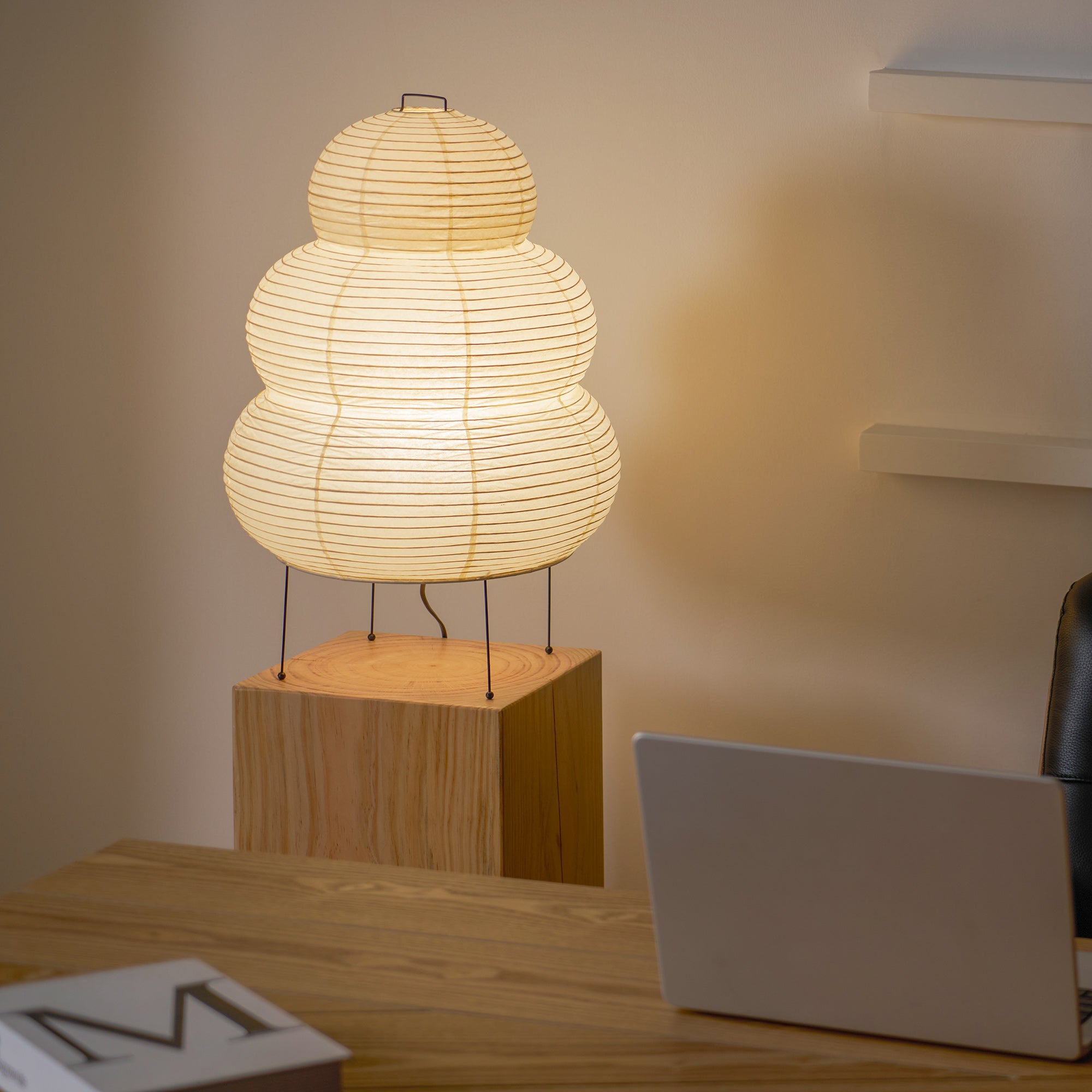 Japanese Akari Paper Table Lamp - Handmade Shoji Style Lighting for Bedroom, Living Room & Office - Warm Ambient Light for Relaxation & Decor