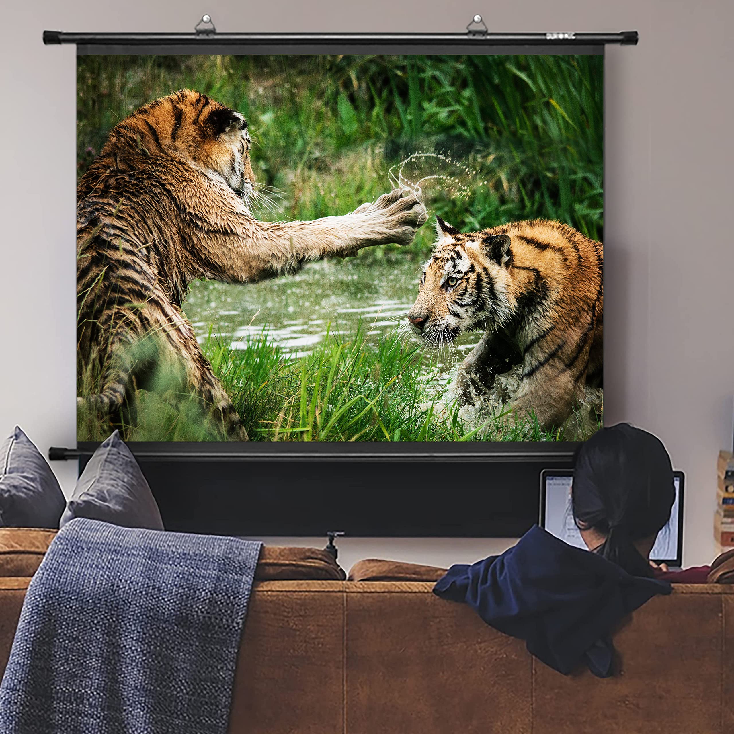 Duronic BPS60/43 60-Inch White Projection Screen - Wall/Ceiling Mountable with Hooks, 4:3 Aspect Ratio for Home Theater, Office Presentations & Classroom Use