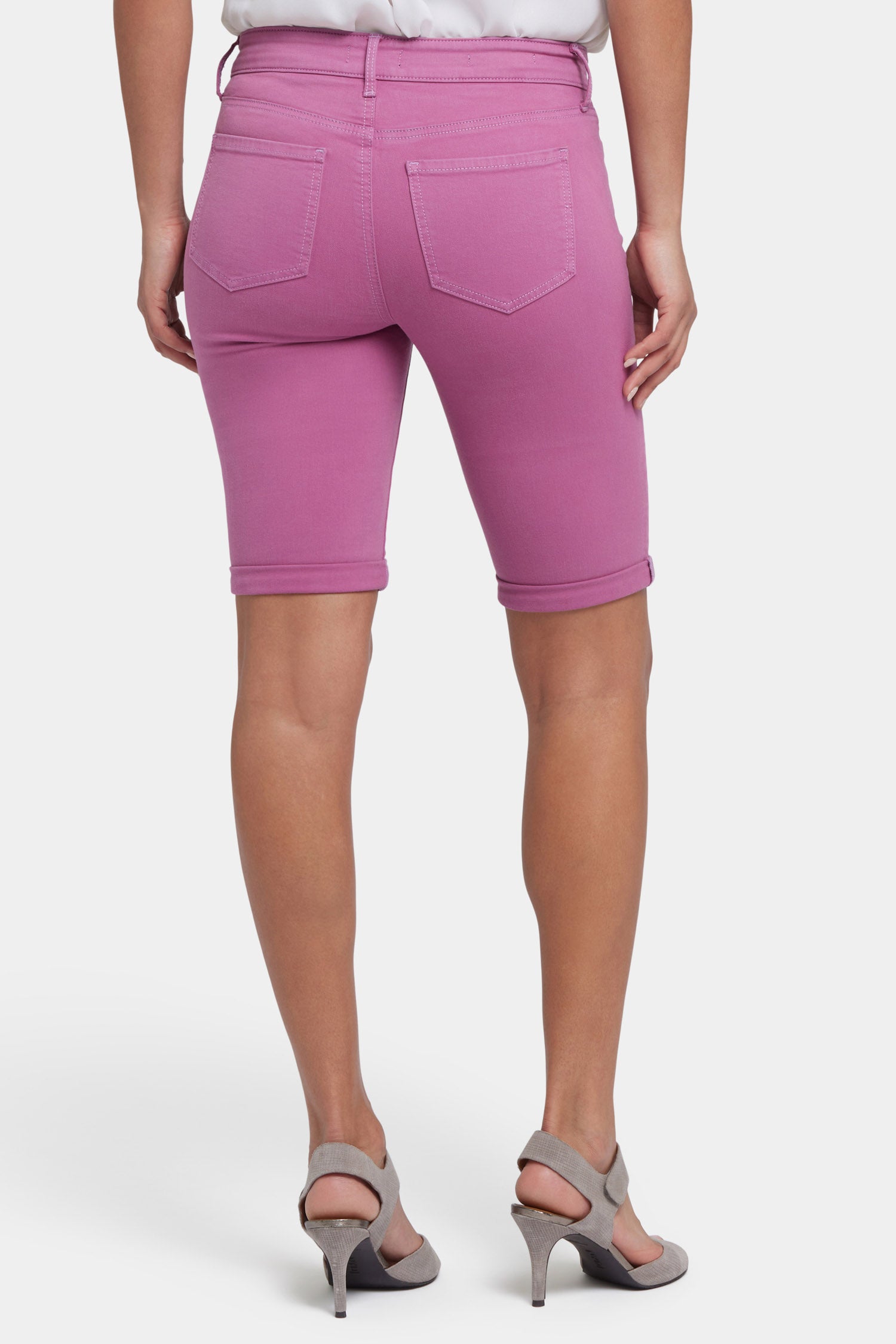 Briella 11 Inch Denim Shorts for Women - Red Violet High Waisted Stretch Jean Shorts | Perfect for Summer, Beach, and Casual Outfits