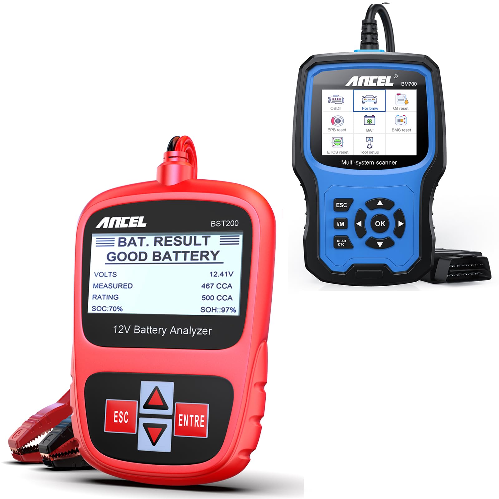 ANCEL BST200 12V Car Battery Tester & ANCEL BM700 BMW OBD2 Scanner Diagnostic Tool - Perfect for Vehicle Maintenance, Auto Repair Shops & DIY Car Diagnostics
