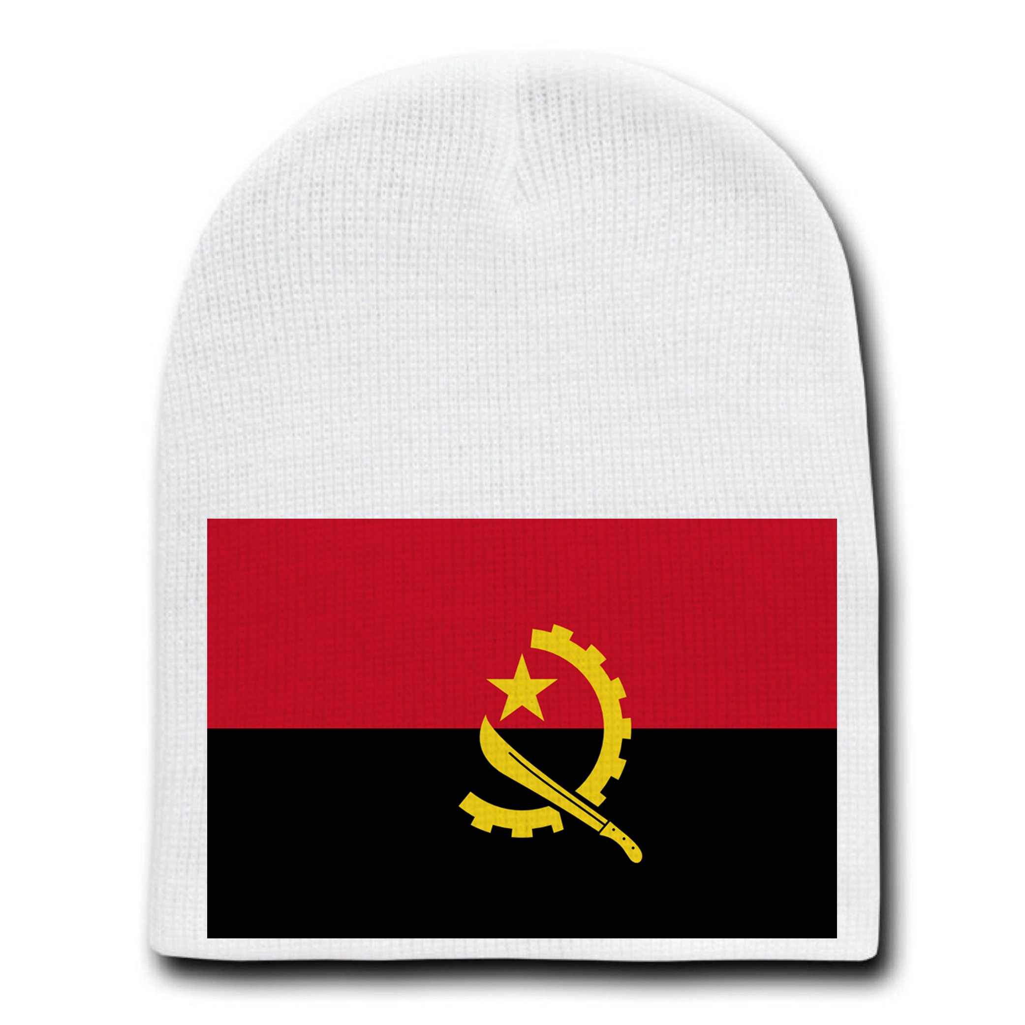 Angola National Flag Beanie Hat - White Skull Cap with Embroidered Country Flag - Perfect for Sports Fans, Travel & Outdoor Activities