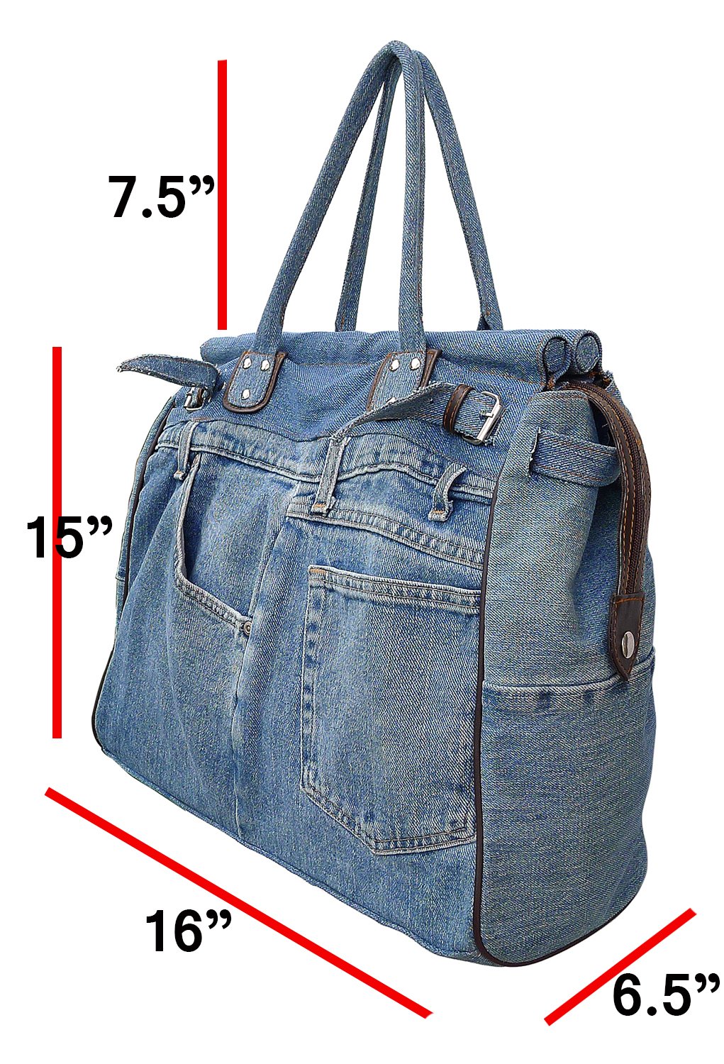 X-Large Blue Denim Double Top Handle Tote Bag for Women - Stylish Shopper Handbag Purse for Work, Travel & Everyday Use
