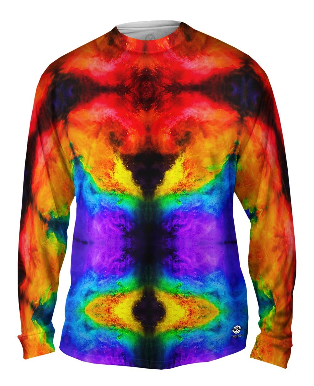 Yizzam Men's Long Sleeve Rainbow Chalk Print T-Shirt - Soft Cotton Casual Shirt for Streetwear, Art Lovers & Unique Fashion Statement