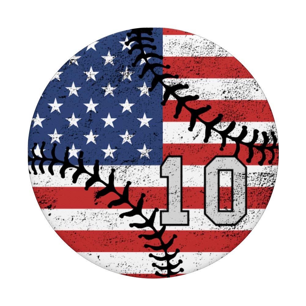 Baseball American USA Flag Number 10 Gray & Black PopSockets PopGrip - Swappable Phone & Tablet Grip for Baseball Fans & Patriotic Supporters | Perfect for Game Days, Travel & Everyday Use