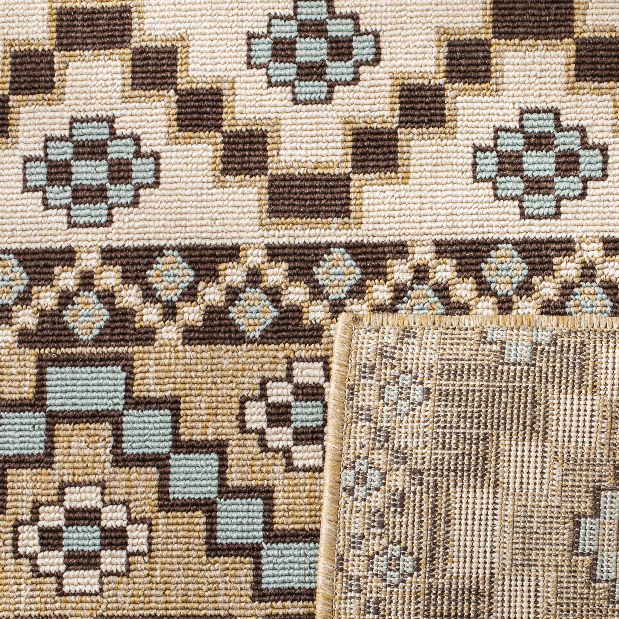 SAFAVIEH Veranda Collection 8' x 11' Boho Chic Area Rug - Cream & Brown Non-Shedding Washable Indoor Outdoor Rug - Perfect for Living Room, Bedroom, Patio & Backyard Decor (VER095-0215)