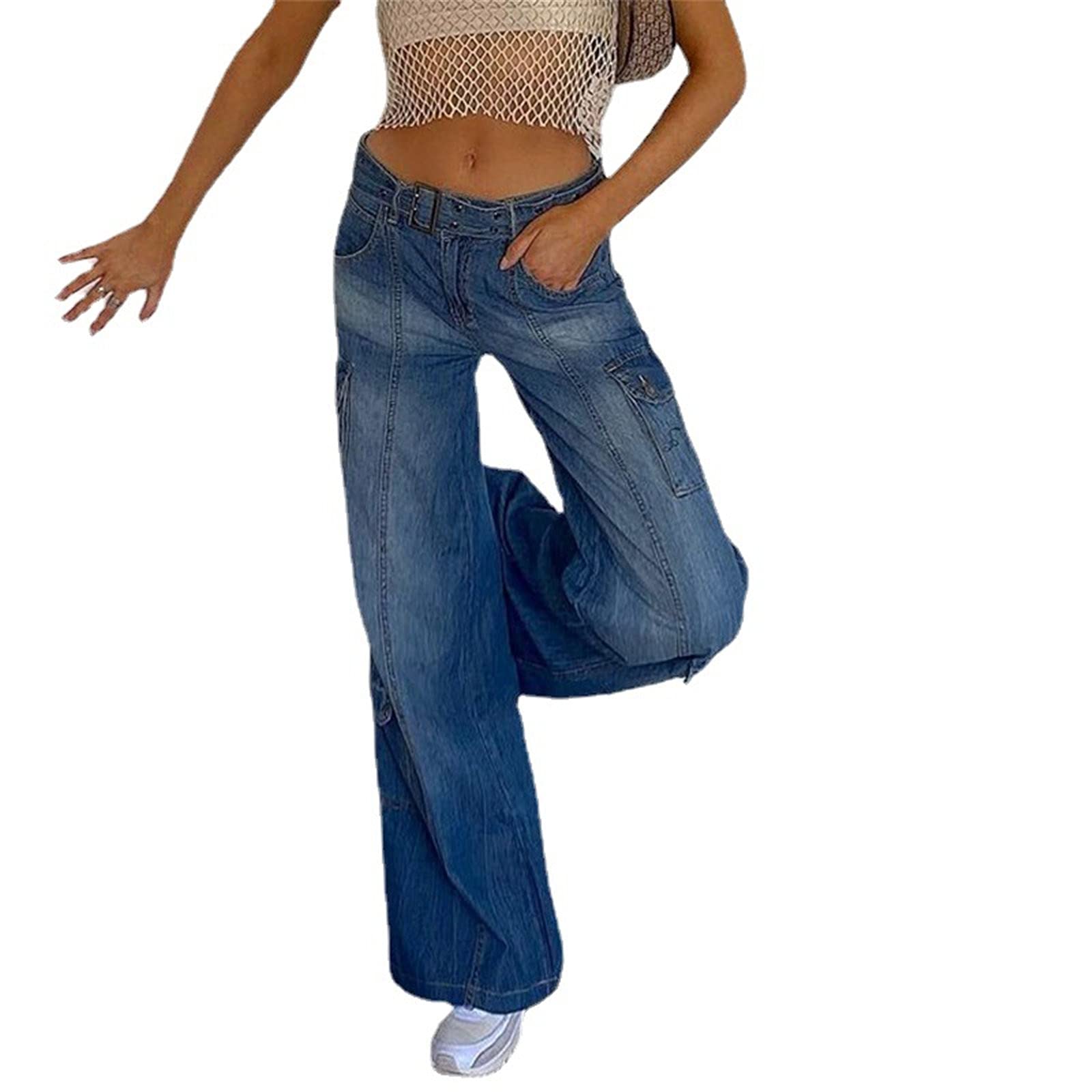Women's High Waist Relaxed Fit Boyfriend Jeans - Vintage Patchwork Pocket Straight Leg Denim Pants for Juniors | Perfect for Casual Outfits, Autumn Fashion & Everyday Wear