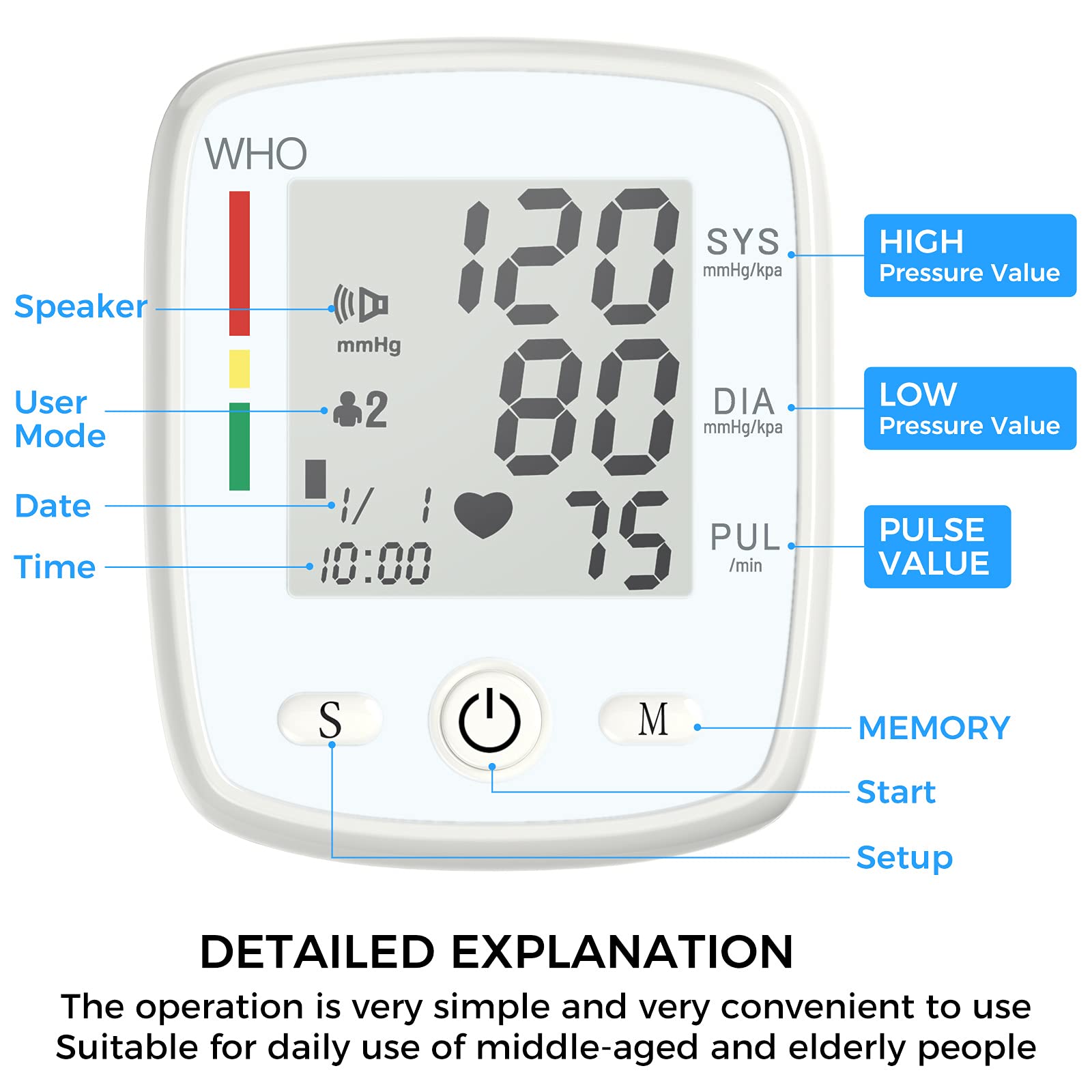 Digital Wrist Blood Pressure Monitor - Adjustable Cuff, 180 Readings Memory, Rechargeable with Voice Function & Carrying Case - Home Health Tracking for Adults & Seniors (Ideal for Travel, Daily Monitoring)