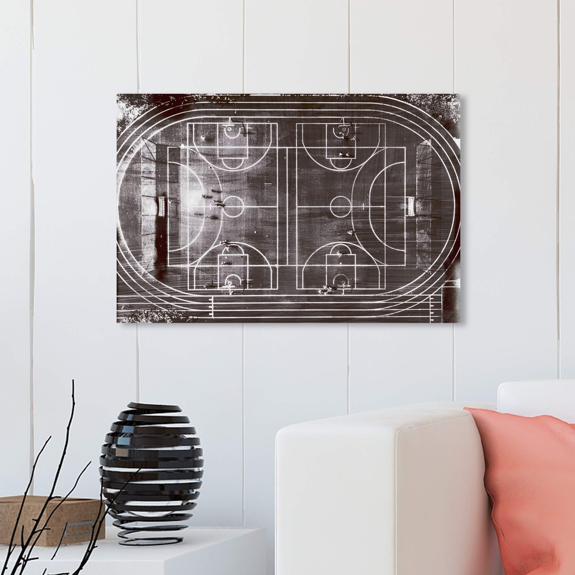 Wynwood Studio Track and Field Charcoal Wall Art Canvas Print - 30x20 Inches Black & White Sports Decor for Home, Office, Gym | Basketball Team & Athletic Themed Room Decoration