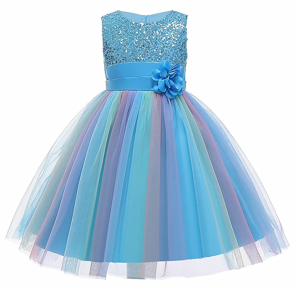 Sparkly Rainbow Sequin Flower Girl Dress with Lace & Tulle - Princess Ball Gown for Birthday Party, Wedding, Pageant & Special Occasions