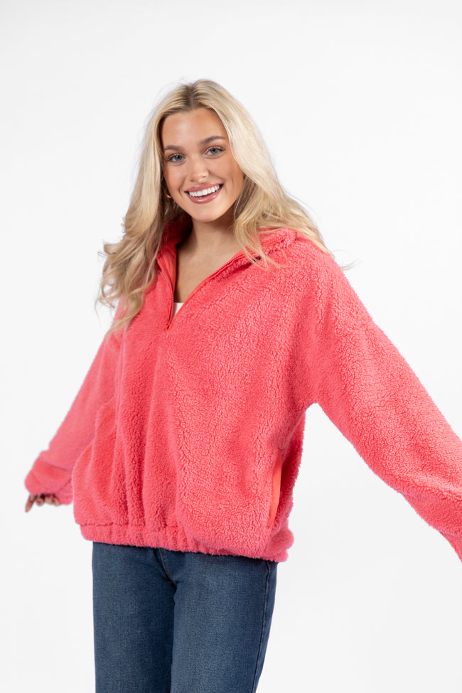 Stay Here Coral Sherpa Pullover - Cozy Fleece Hoodie for Women & Men | Winter Warmth & Outdoor Comfort | Perfect for Camping, Hiking & Casual Wear