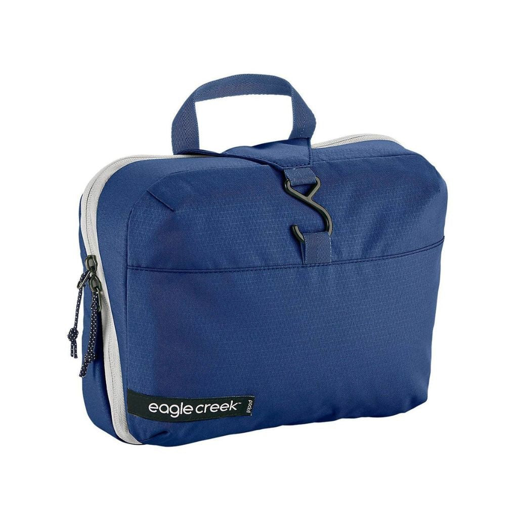 Eagle Creek PACK IT™ REVEAL Hanging Toiletry Kit - Waterproof Travel Cosmetic Bag with Hanging Hook, Aizome Blue/Grey - Perfect for Camping, Business Trips & Airplane Carry-On