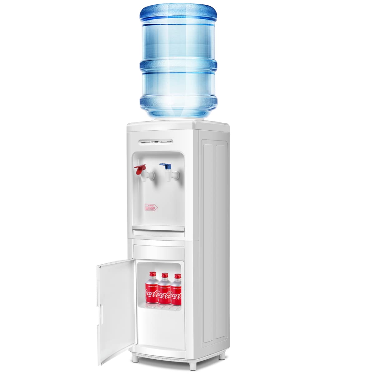 KOTEK 3-5 Gallon Top Loading Water Cooler Dispenser with Hot & Cold Water, Child Safety Lock & Storage Cabinet - Freestanding Electric Water Dispenser for Home, Office, Kitchen, Dorm - White (Perfect for Hydration, Tea, Coffee & Instant Meals)