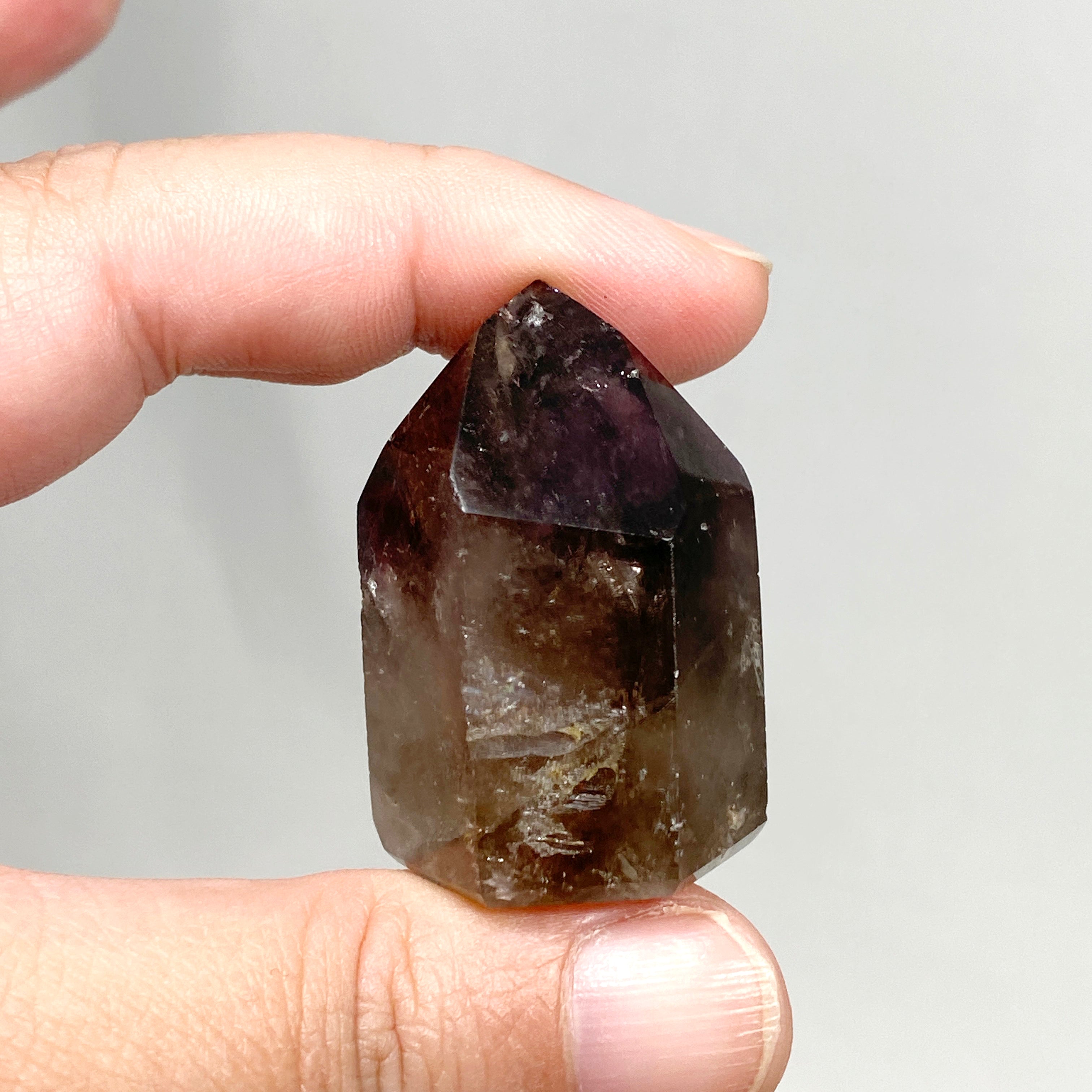 Natural Smokey Amethyst & Clear Quartz Crystal Point - Healing Stone CR3449 for Meditation, Reiki, and Home Decor