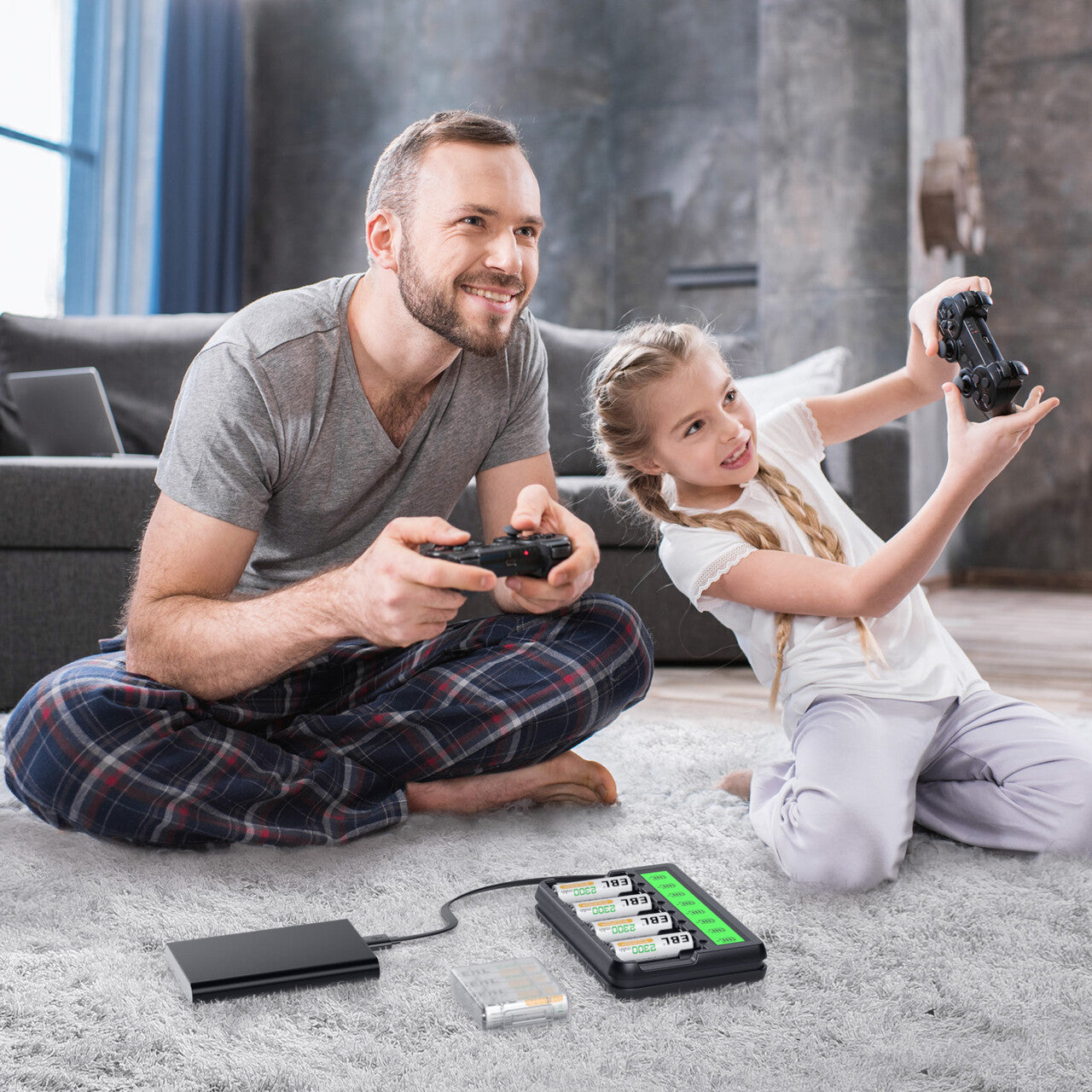 EBL 8 Bay LCD AA AAA Battery Charger with USB Built-in Cable - Fast Charging for Rechargeable Batteries, Universal Power Solution for Cameras, Toys, Flashlights & Electronics