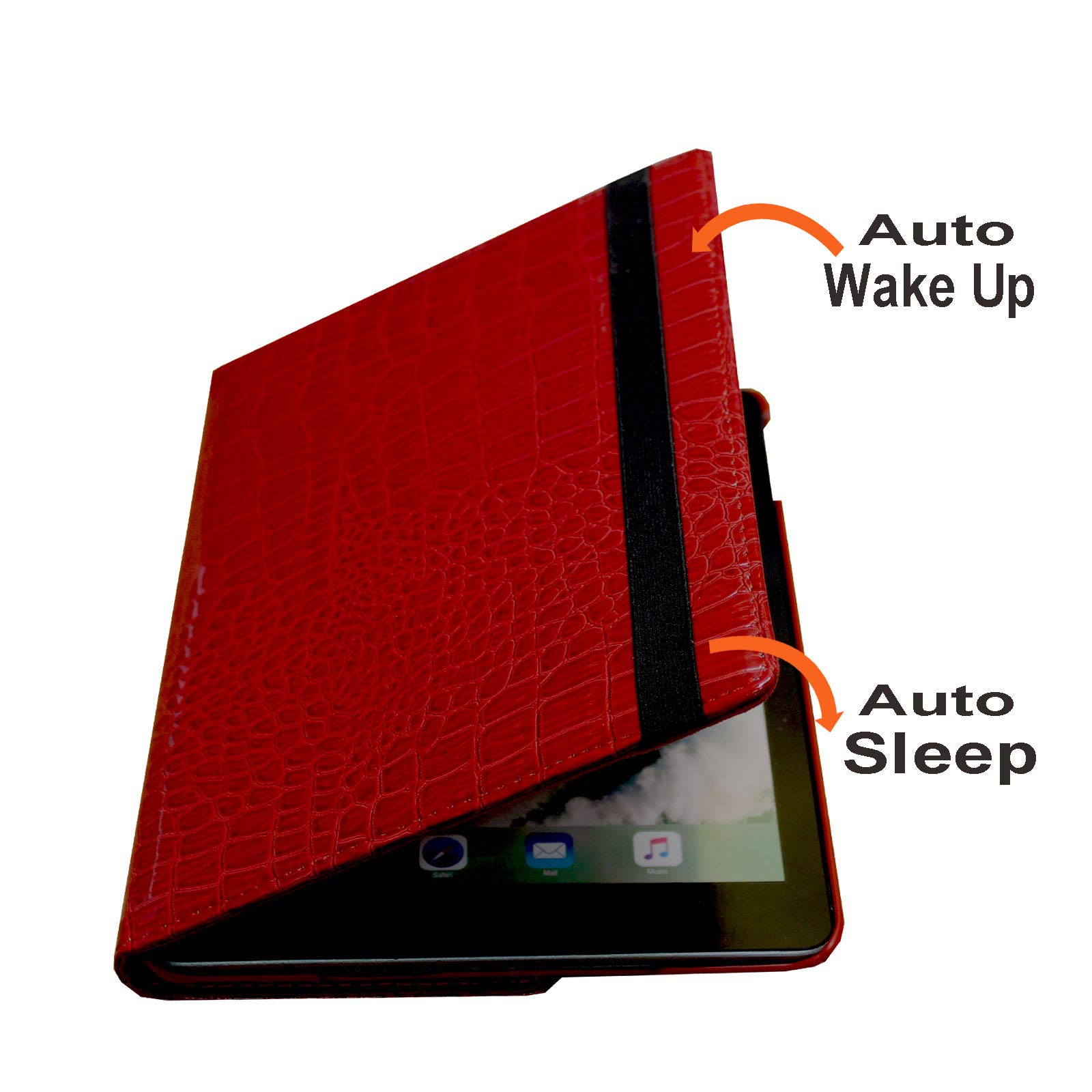Premium Smart Case for iPad 5th/6th Gen (9.7 Inch) - Magnetic Auto Wake/Sleep Cover with Pencil Holder & Rotating Stand | Compatible with 2017/2018 iPad 9.7