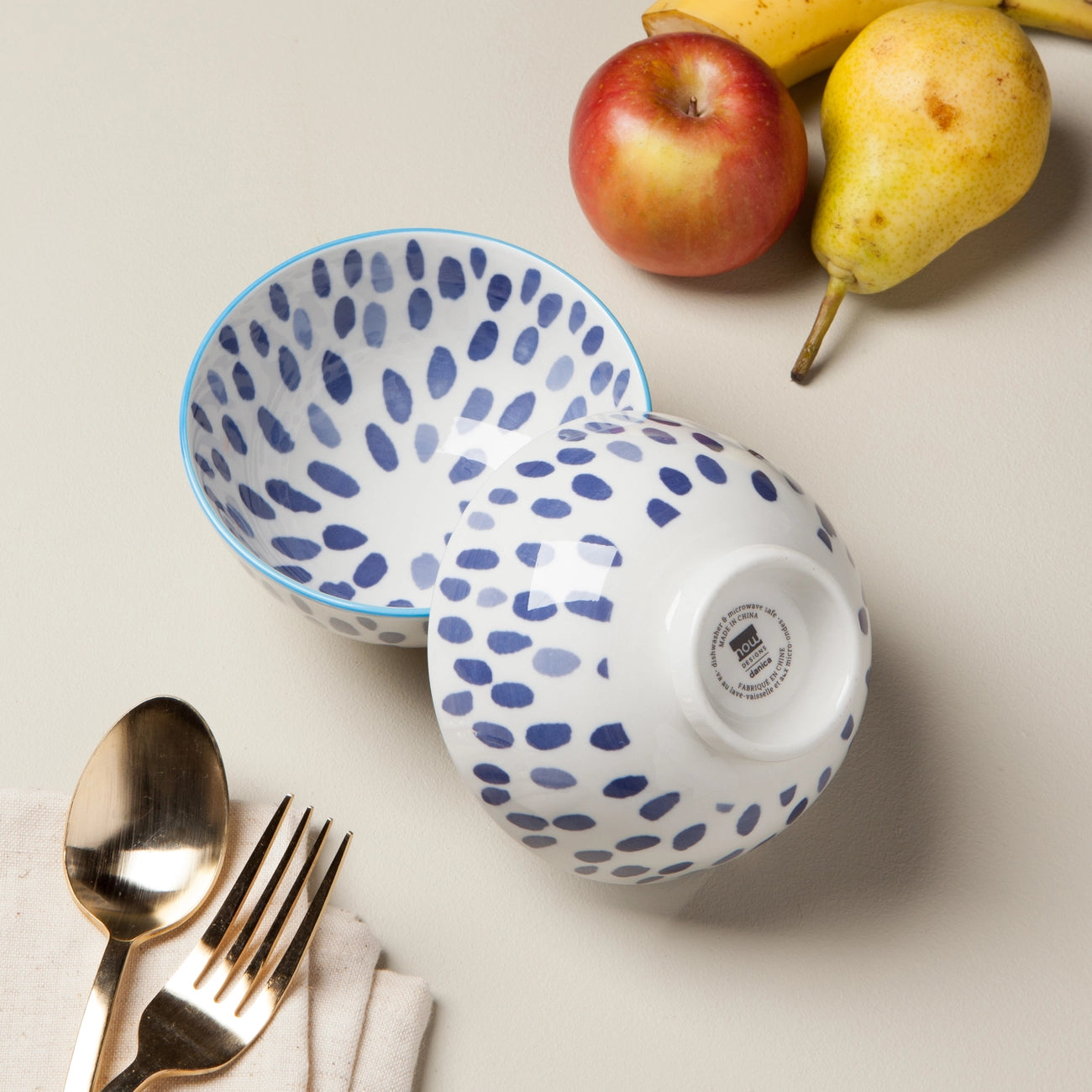 4 Blue Spots Bowl – Premium Ceramic Serving Bowl for Salads, Pasta & Desserts | Elegant Home Dining & Party Entertaining