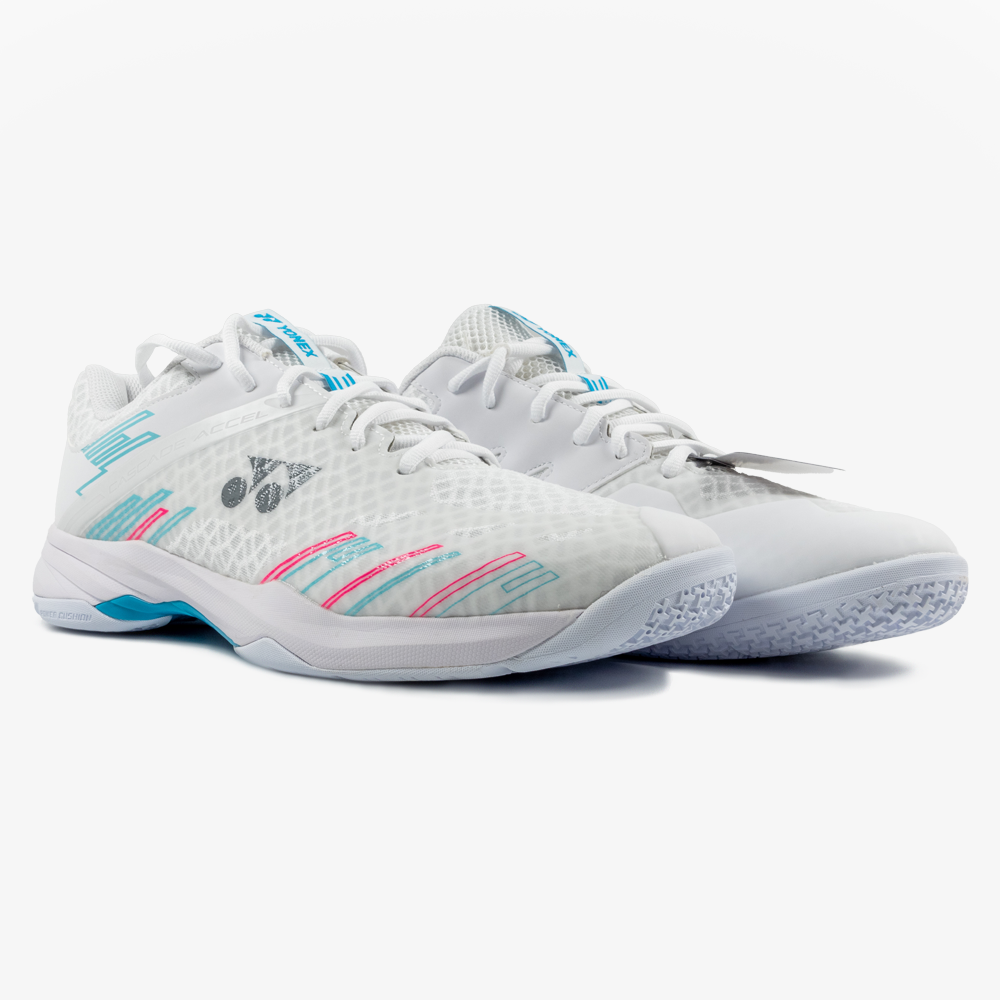 Yonex Cascade Accel Wide Badminton Shoes - White/Sky Blue - Lightweight & Comfortable for Indoor Sports & Training