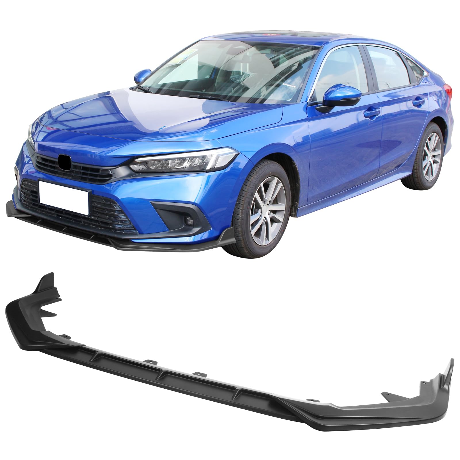 IKON MOTORSPORTS Front Bumper Lip for 2022-2024 Honda Civic 11th Gen Sedan & Hatchback - Matte Black PP Lower Lip Spoiler Body Kit | Enhances Aerodynamics & Sporty Look for Street Racing & Car Shows
