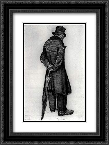 Vincent van Gogh Museum Art Print - Orphan Man With Umbrella Seen From Back - 18x24 Black Ornate Framed Double Matted - Perfect for Living Room, Office & Art Gallery Decor