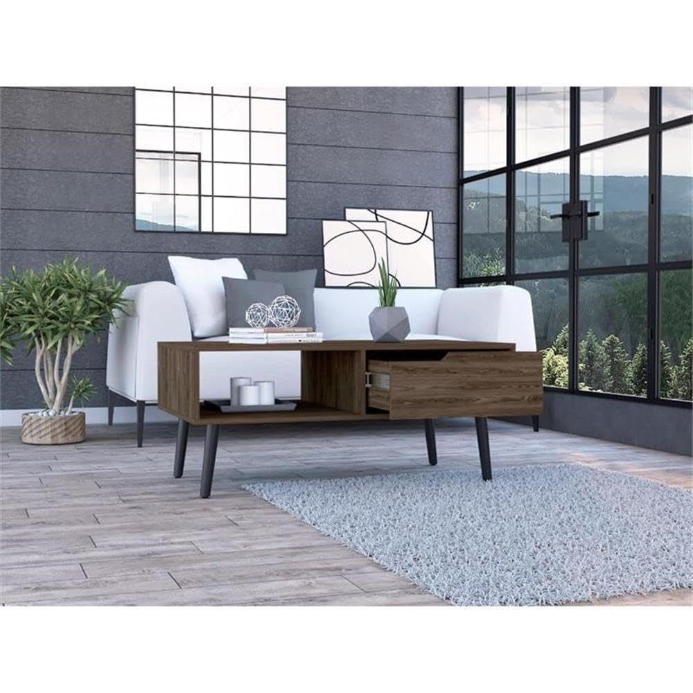 TUHOME Oslo Coffee Table - Brown Engineered Wood Living Room Table - Modern Scandinavian Design for Small Spaces, Apartments & Home Decor