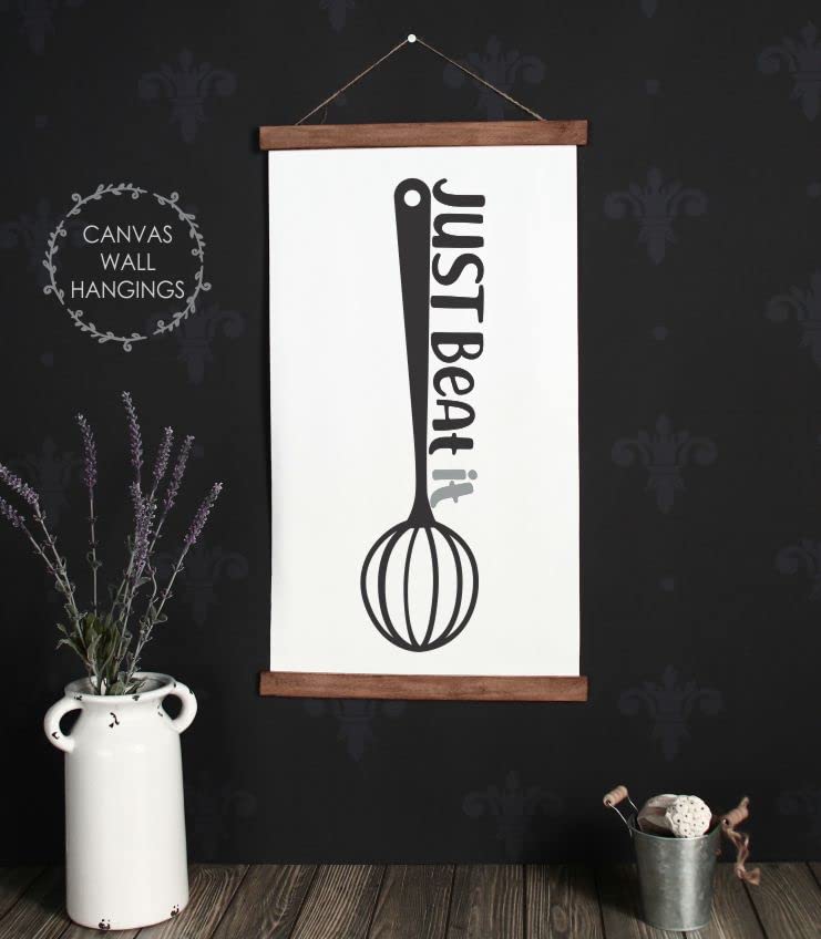 Just Beat It Whisk Hanging Canvas Art - Ready to Hang Kitchen Wall Decor Scroll Prints - 15x26-Inch Kitchen Signs & Wall Art for Home, Office, and Restaurant Décor