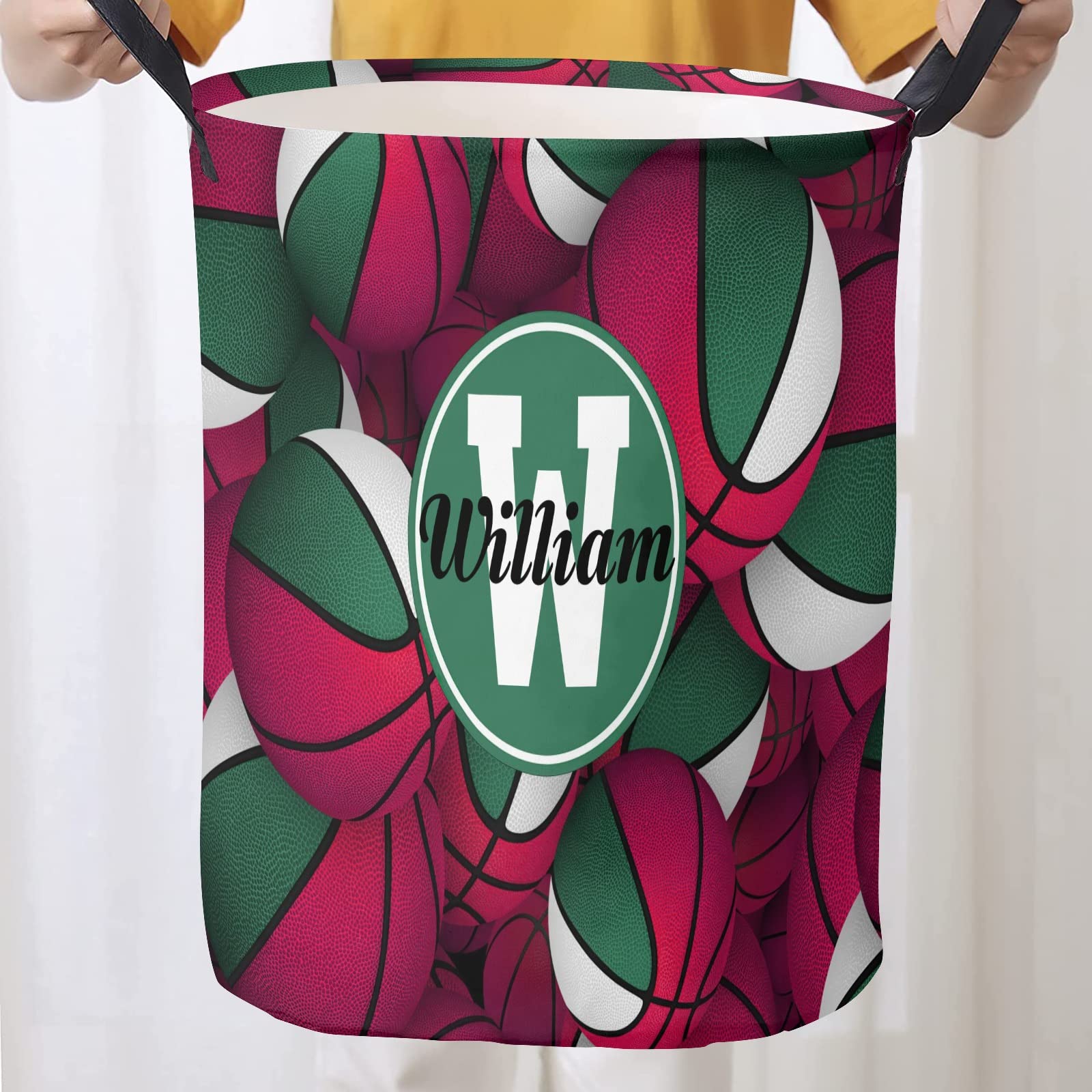 Custom Personalized Laundry Hamper - Collapsible Foldable Laundry Basket with Waterproof Design for Clothes & Toys | Perfect for Home, Dorm, Nursery & Basketball Themed Rooms
