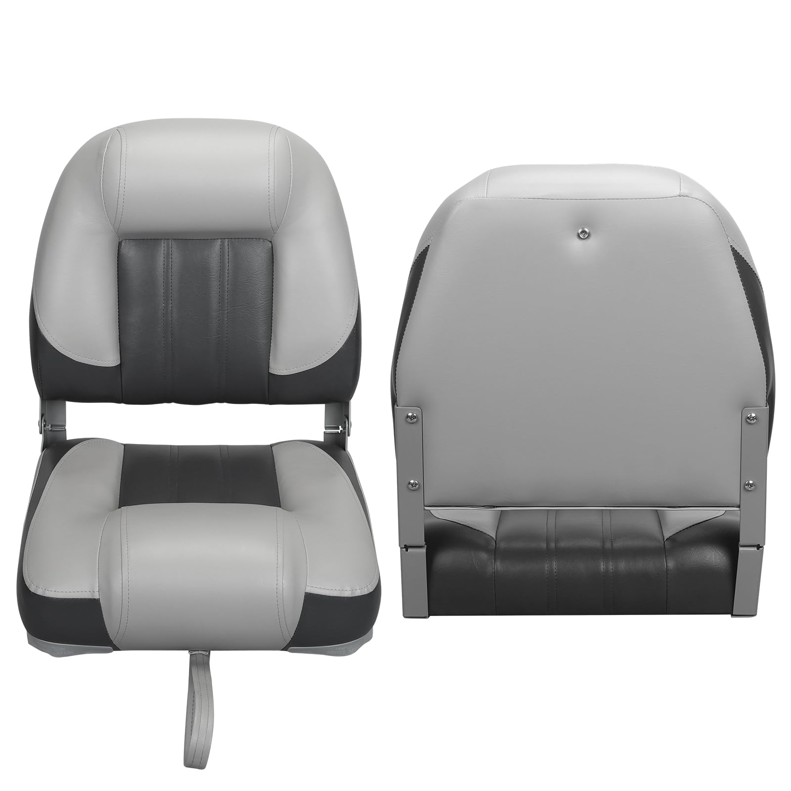 Premium Low Back Folding Boat Seats - 2 Pack Charcoal/Light Gray - Comfortable & Durable Fishing Boat Chairs for Pontoon, Bass Boats & Kayaks