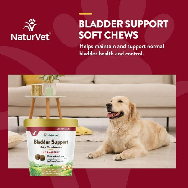 NaturVet Bladder Support Plus Cranberry Soft Chews for Dogs - Urinary Tract Health Supplement for Small & Large Breeds - Supports Healthy Bladder Function at Home or Travel