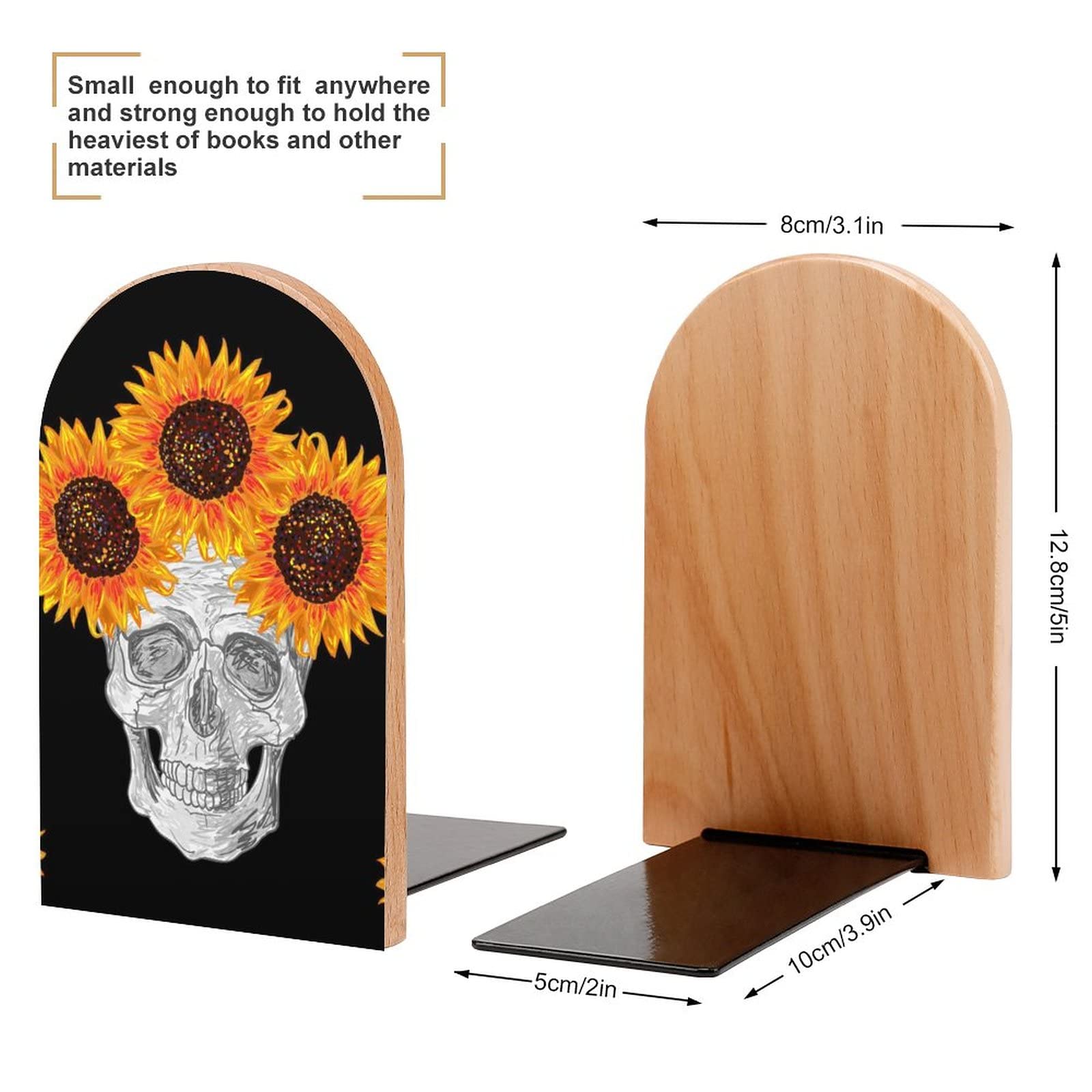Black Book Shelf Holder with Sugar Skull & Orange Sunflower Design - Decorative Bookends for Home, Office, School, Library - Perfect for Organizing Books, DVDs, Movies, Magazines & Files