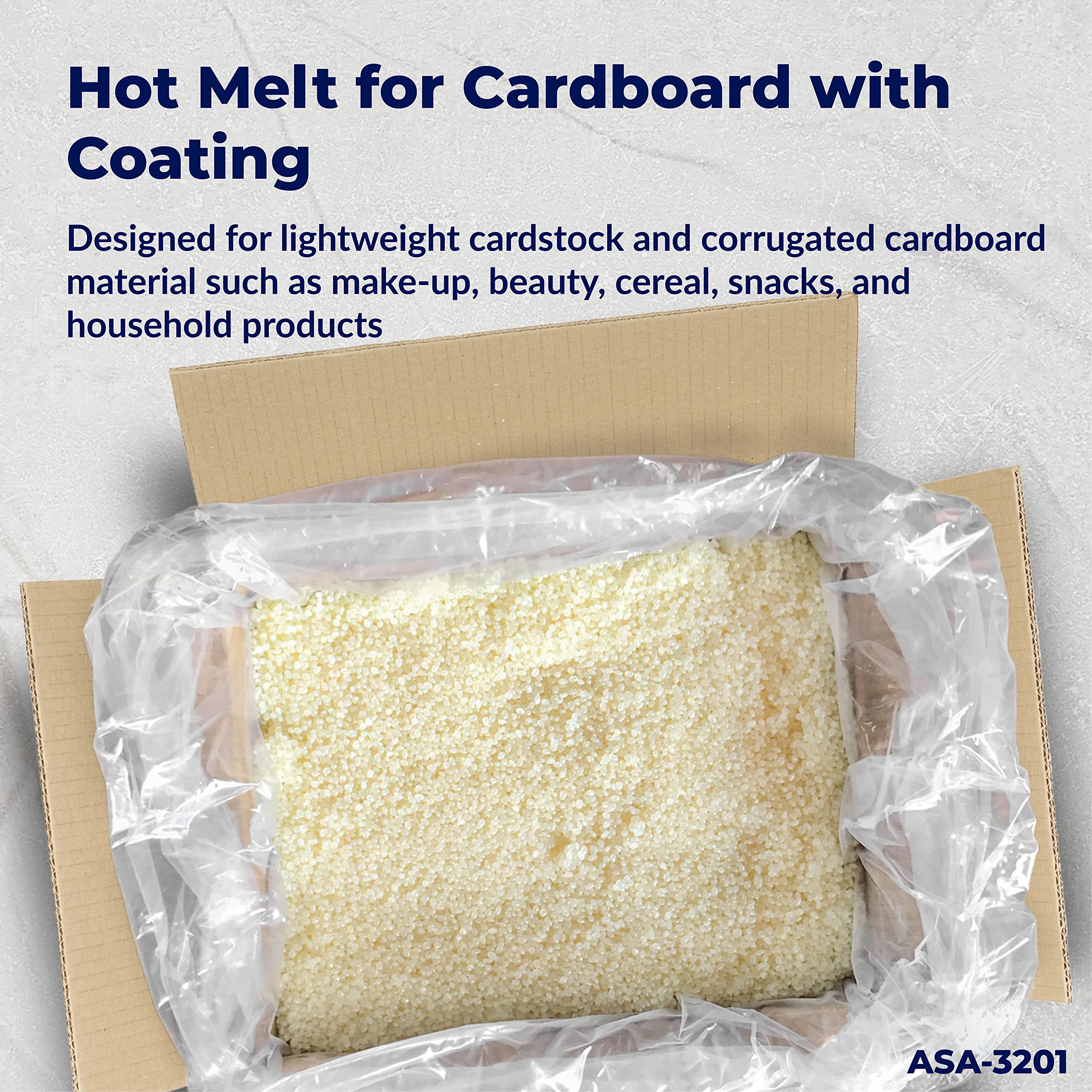 ASA Hot Melt Glue Pellets for Cardstock & Corrugated Material - Strong Bond for Glossy Substrates, Aluminum & Poly Film | 40 lb Bulk Packaging | Ideal for Consumer Packaging, Bookbinding & DIY Crafts