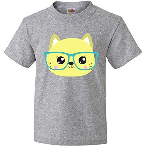 Inktastic Hipster Cat with Glasses - Cute Kitten Graphic Youth T-Shirt for Boys & Girls - Perfect for Casual Wear, School, and Cat Lovers Outfits