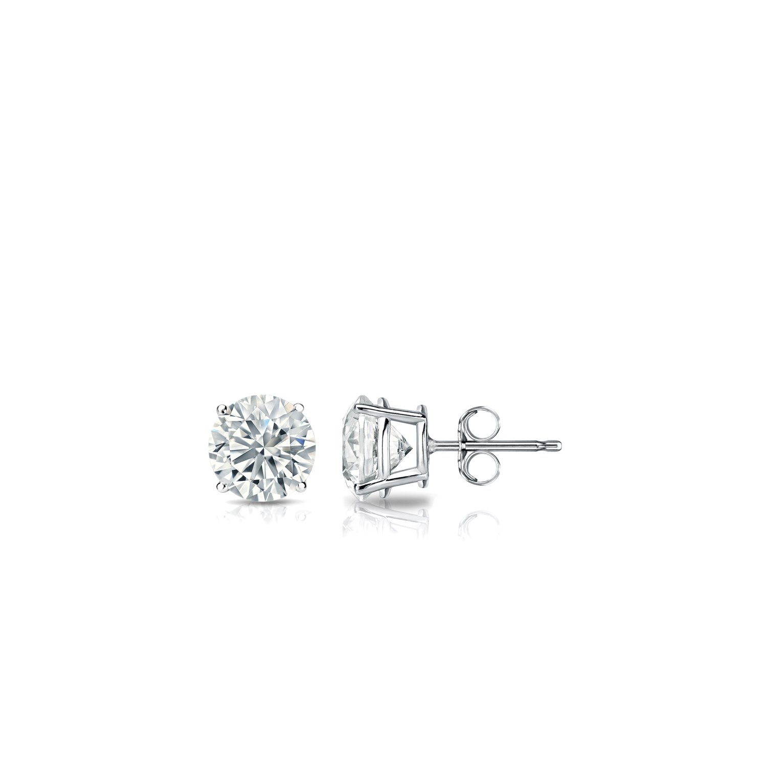 Platinum 4-Prong Basket Round Diamond Stud Earrings (1/6-2 ct, O-Color, I2-I3 Clarity) Push Back Closure - Perfect for Weddings, Anniversaries & Special Occasions