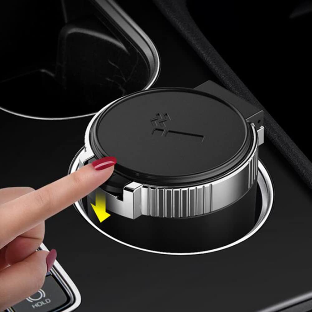 SEADEAR Mini Car Ashtray with LED Indicator - Portable Stainless Steel Smokeless Ashtray with Lid, Detachable & Easy to Clean - Perfect for Car, Office, Travel & Outdoor Smoking (Car Accessories)