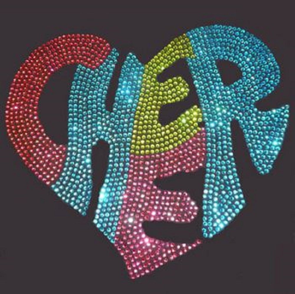Cheer Heart Rhinestone Iron On Transfers for T-Shirts, DIY Crafts & Apparel Decoration - Sparkly Heat Transfer Vinyl for Custom Clothing & Gifts