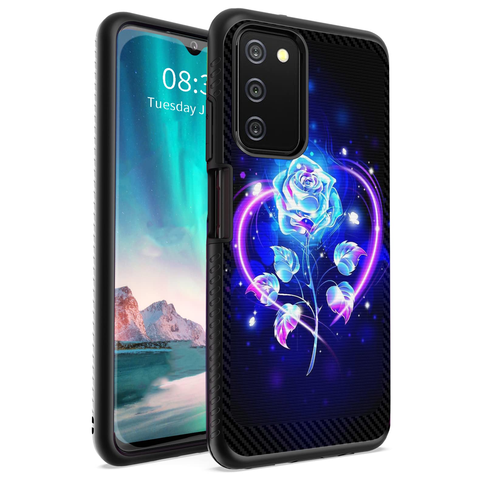 Shockproof Heavy Duty Dual Layer Case for Samsung Galaxy A03S/A02S - Brushed Armor Hard PC & Soft TPU Protective Phone Cover (Rose Glow) - Perfect for Outdoor Activities, Work & Everyday Protection