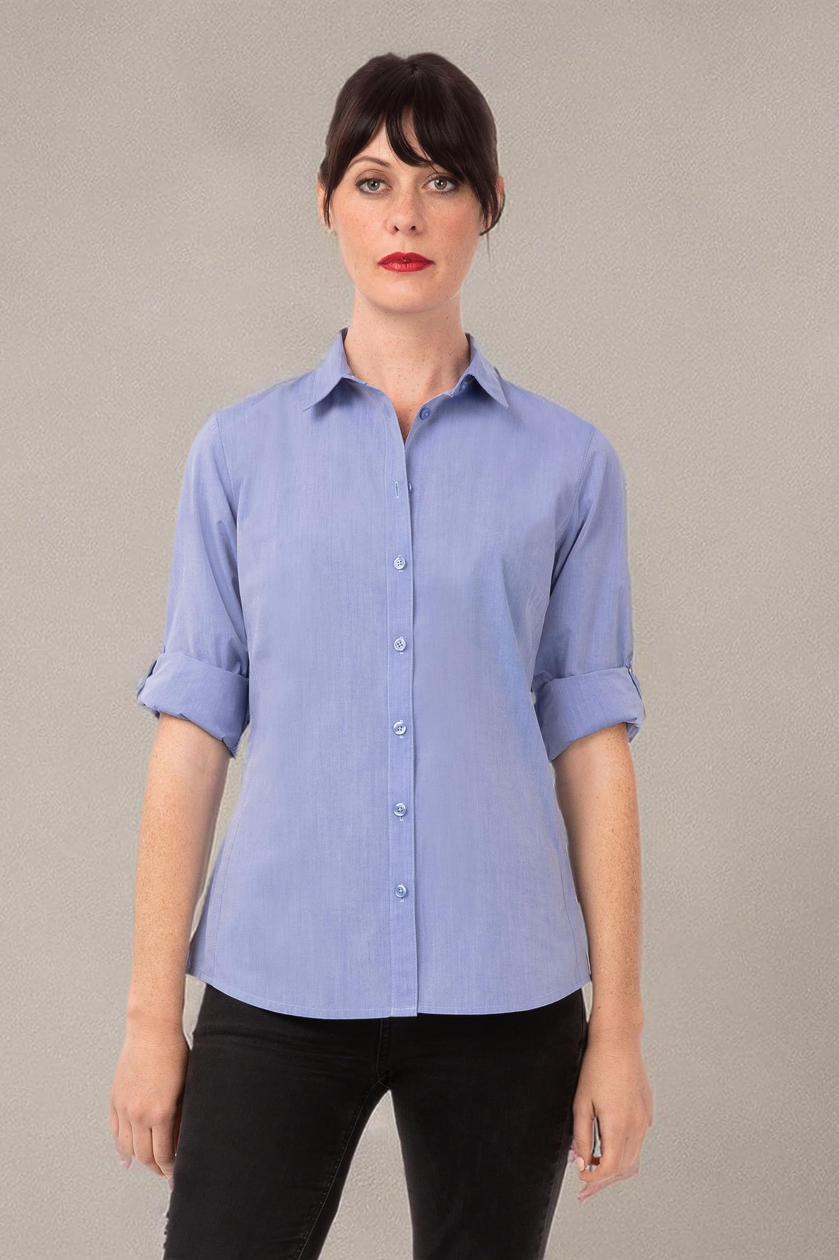Chef Works Women's Modern Chambray Dress Shirt - Professional Kitchen Uniform, Comfortable Workwear for Chefs, Waitresses & Food Service Staff
