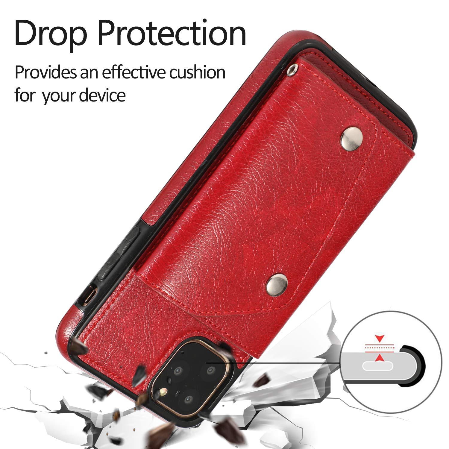 Premium PU Leather iPhone 11 Pro Max Wallet Case with Card Holder Slot - Crossbody Neck Strap & Wrist Strap Included - Protective Credit Card Holder Phone Cover (Red) - Perfect for Travel, Shopping & Everyday Use