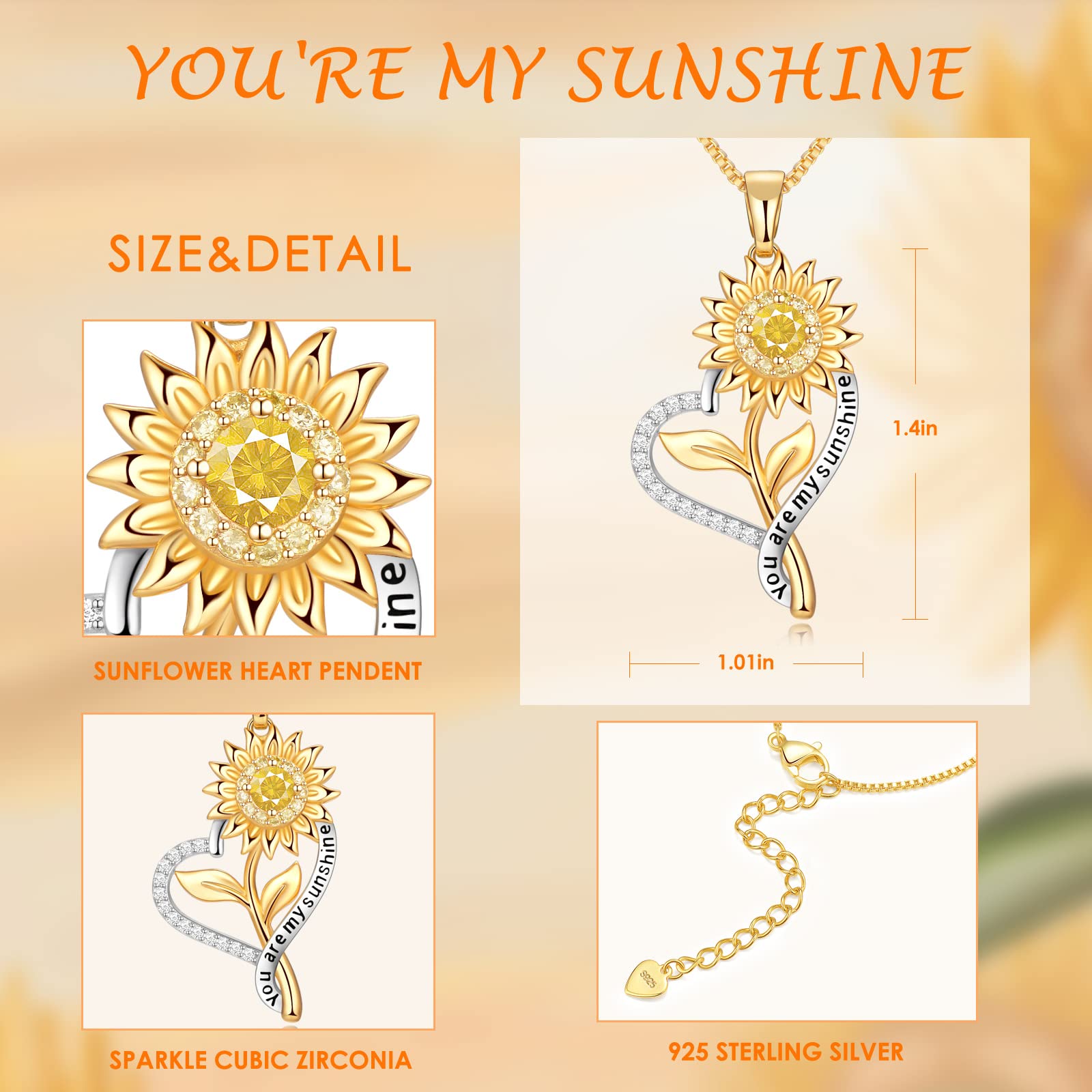 Sunflower Necklace for Women - You Are My Sunshine Jewelry Gift for Wife, Girlfriend, Her - Perfect for Birthdays, Anniversaries & Everyday Wear