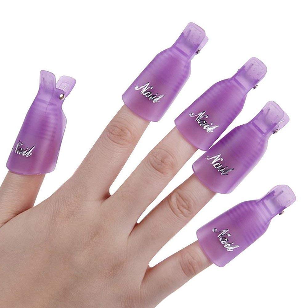 10 Pcs Purple Plastic Nail Clip UV Gel Polish Remover Wraps - Soak Off Nail Art Caps for Professional & Home Manicure - Perfect for Salon, DIY Nail Care & Gel Removal
