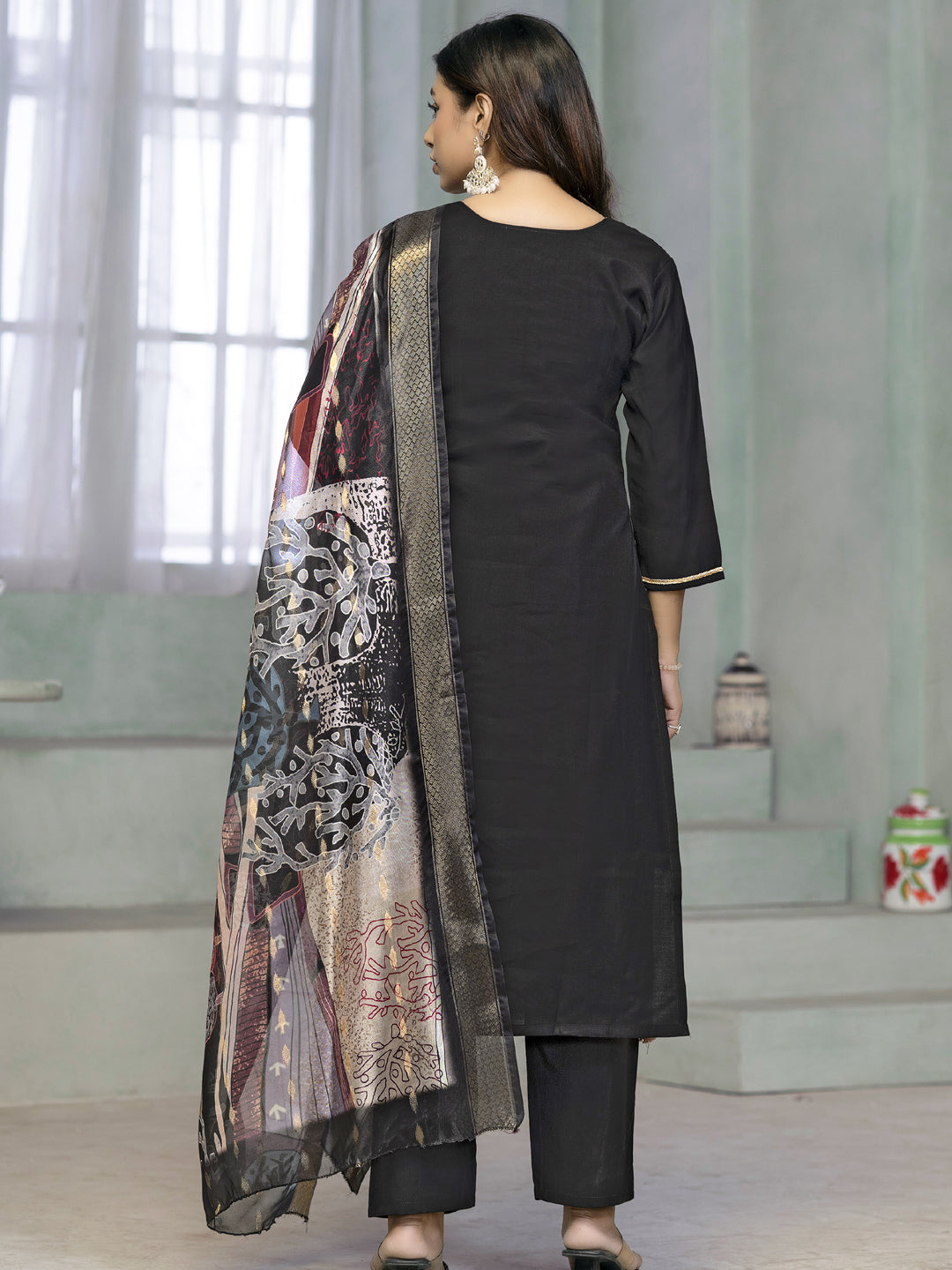 Elegant Black Designer Ready-Made Pant Suit with Printed Embroidery Work - Formal Office Wear & Special Occasion Outfit for Women
